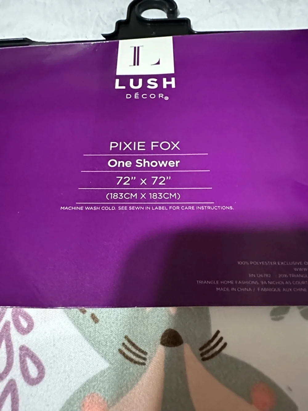 Lush Pixie Fox Floral Fox Shower Curtain Panel - White, Pink, Yellow & Teal